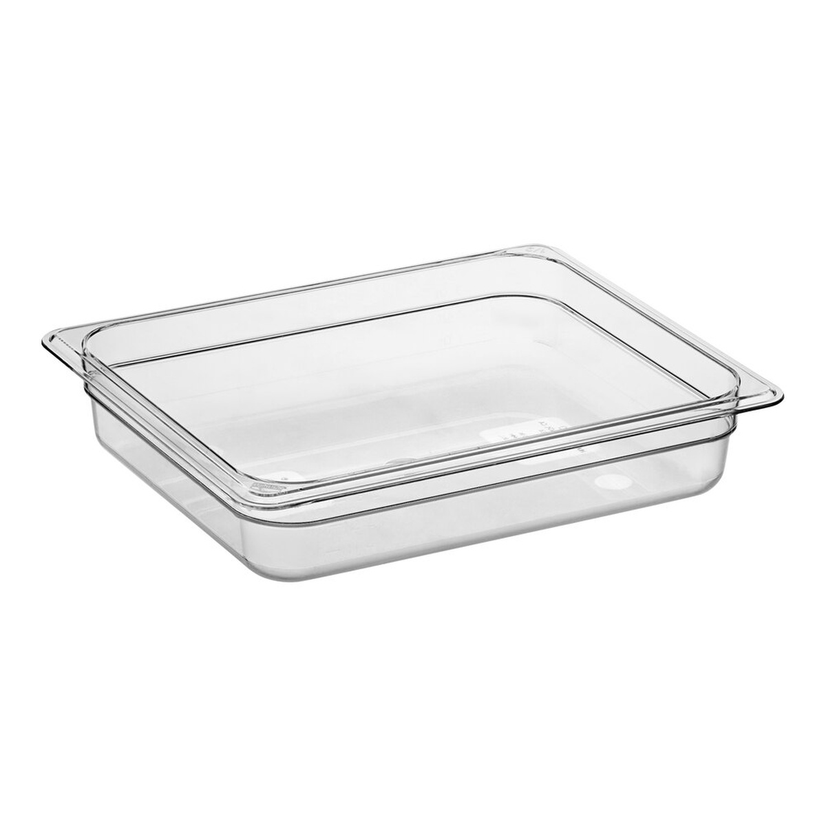 Cambro 22CW135 clear polycarbonate half-size food pan, 2-1/2 inch deep, angled view on white background