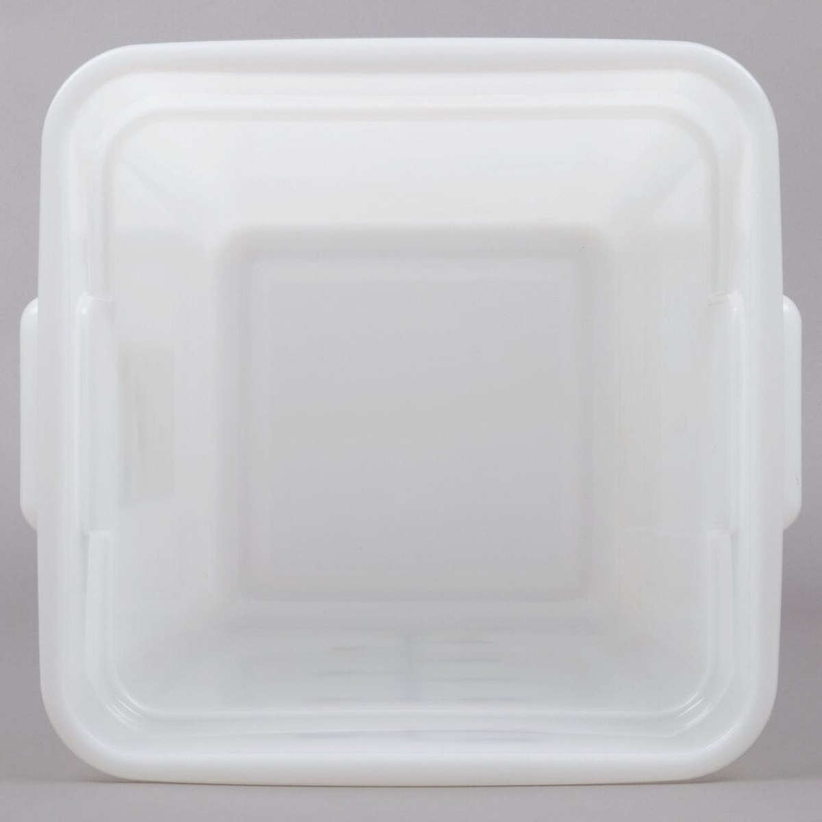 Top-down view of Cambro 22SFSP148 white square food storage container showing square opening and integrated handles