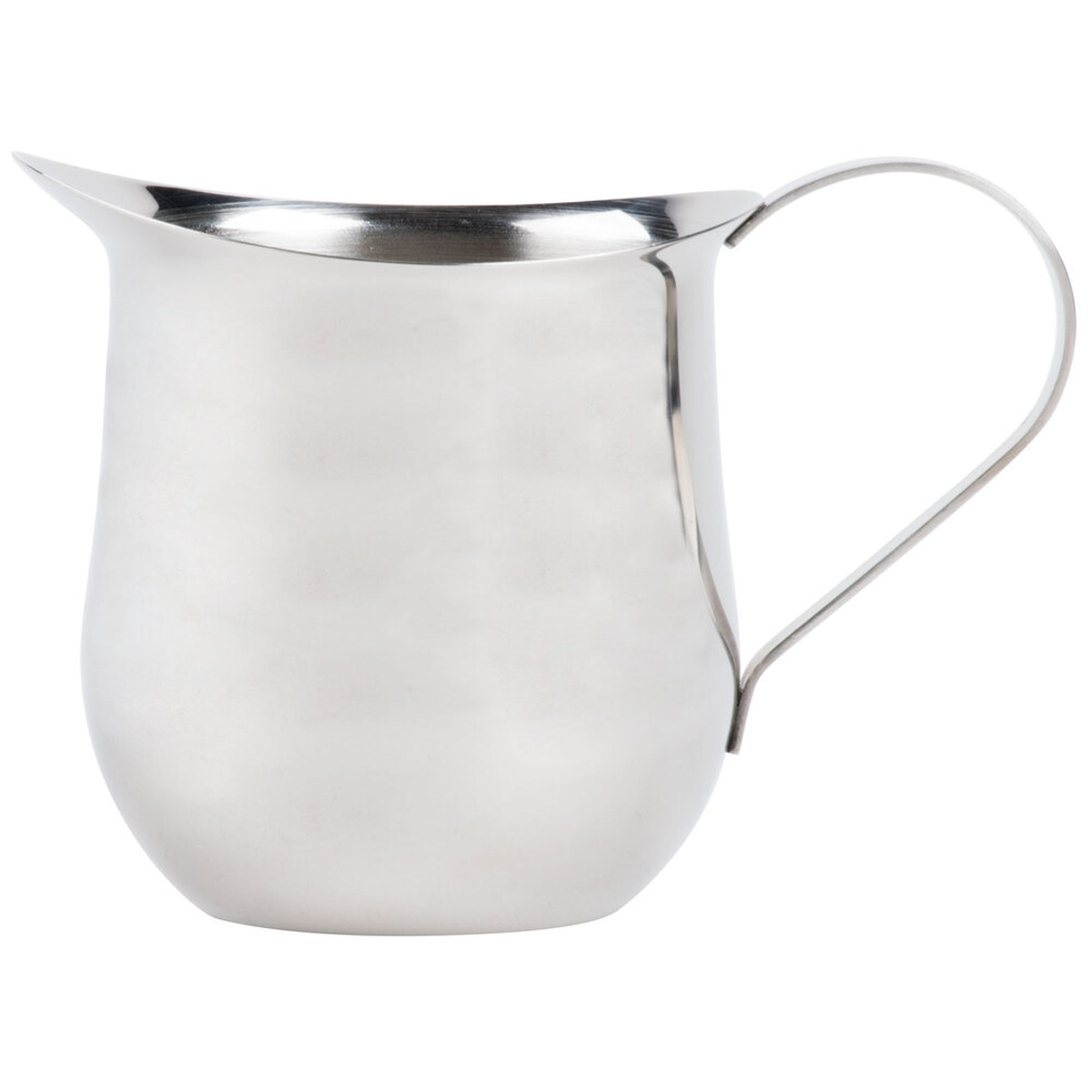 TableCraft 2312 12 oz stainless steel bell creamer with mirror finish and integrated handle