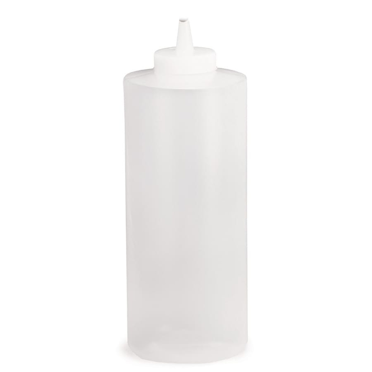 TableCraft 233C 32 oz natural clear squeeze bottle with wide cone tip cap on white background