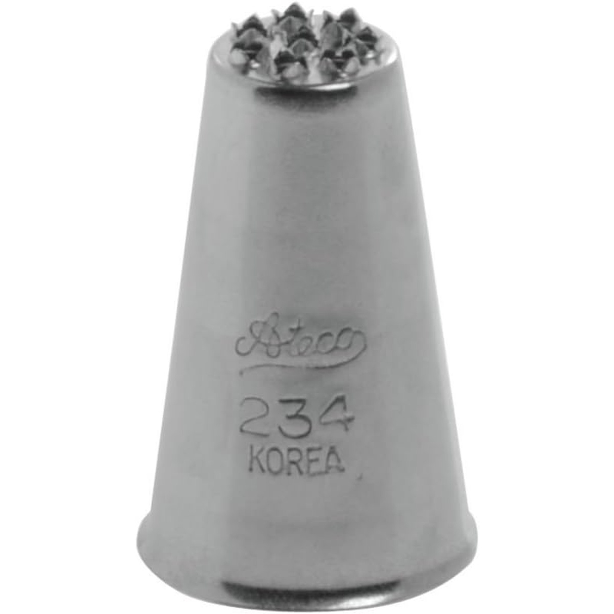 Ateco 234 stainless steel grass piping tip showing embossed number and brand marking