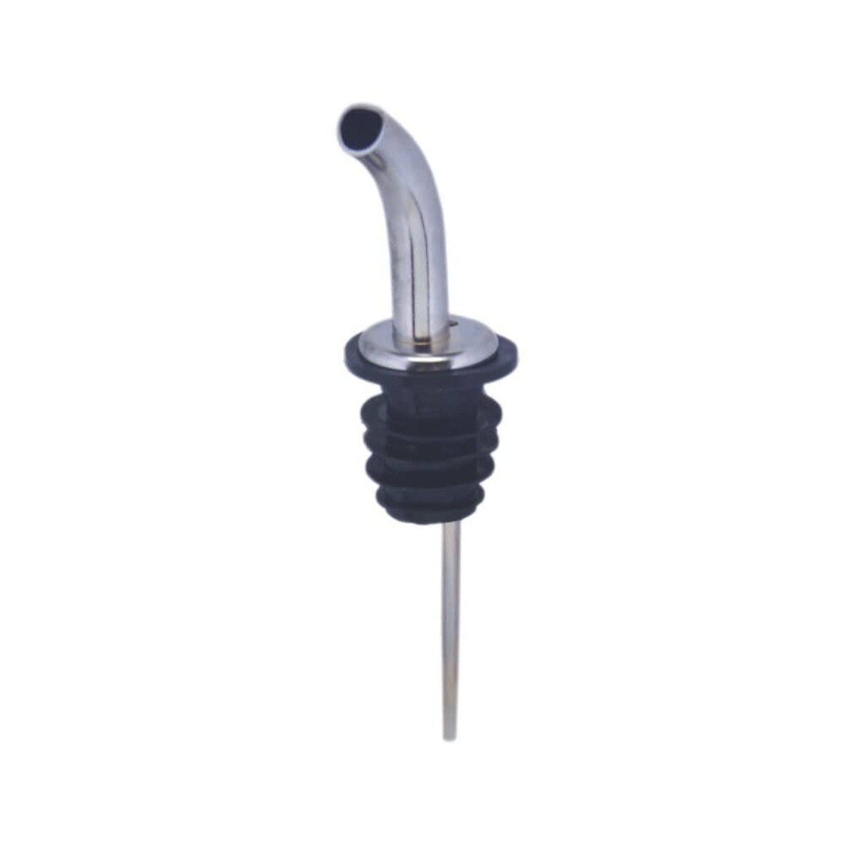 Spill-Stop 235-50 chrome super pour liquor pourer with poly-kork stopper and gooseneck spout