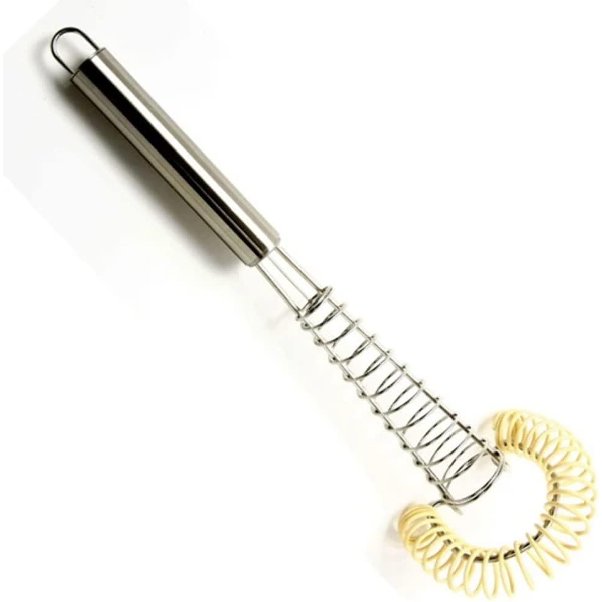 Norpro 2351 Saucinator Whisk full product view showing stainless steel handle and silicone-coated coil tip