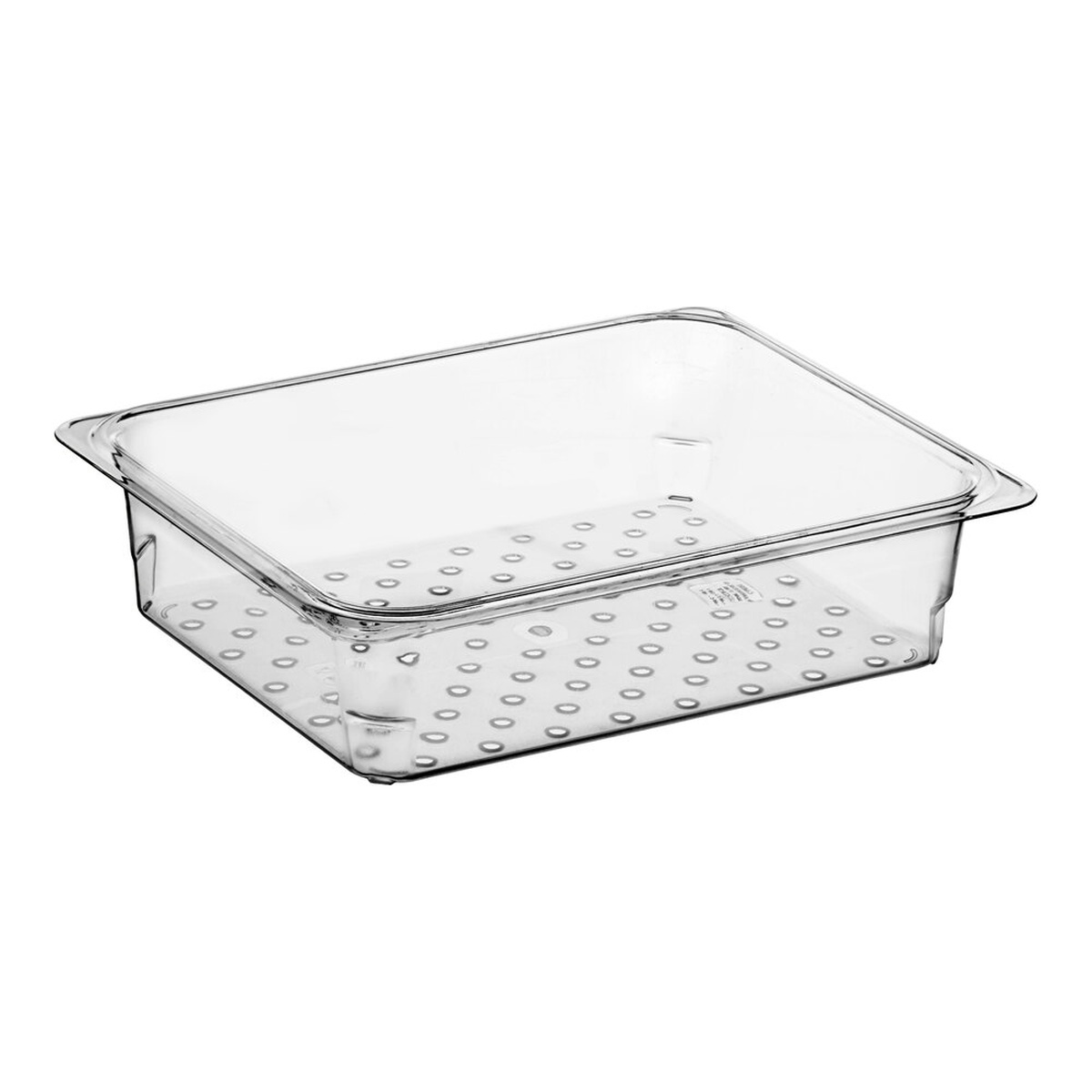 Cambro 23CLRCW135 clear polycarbonate 1/2 size colander pan with perforated bottom, 3 inches deep