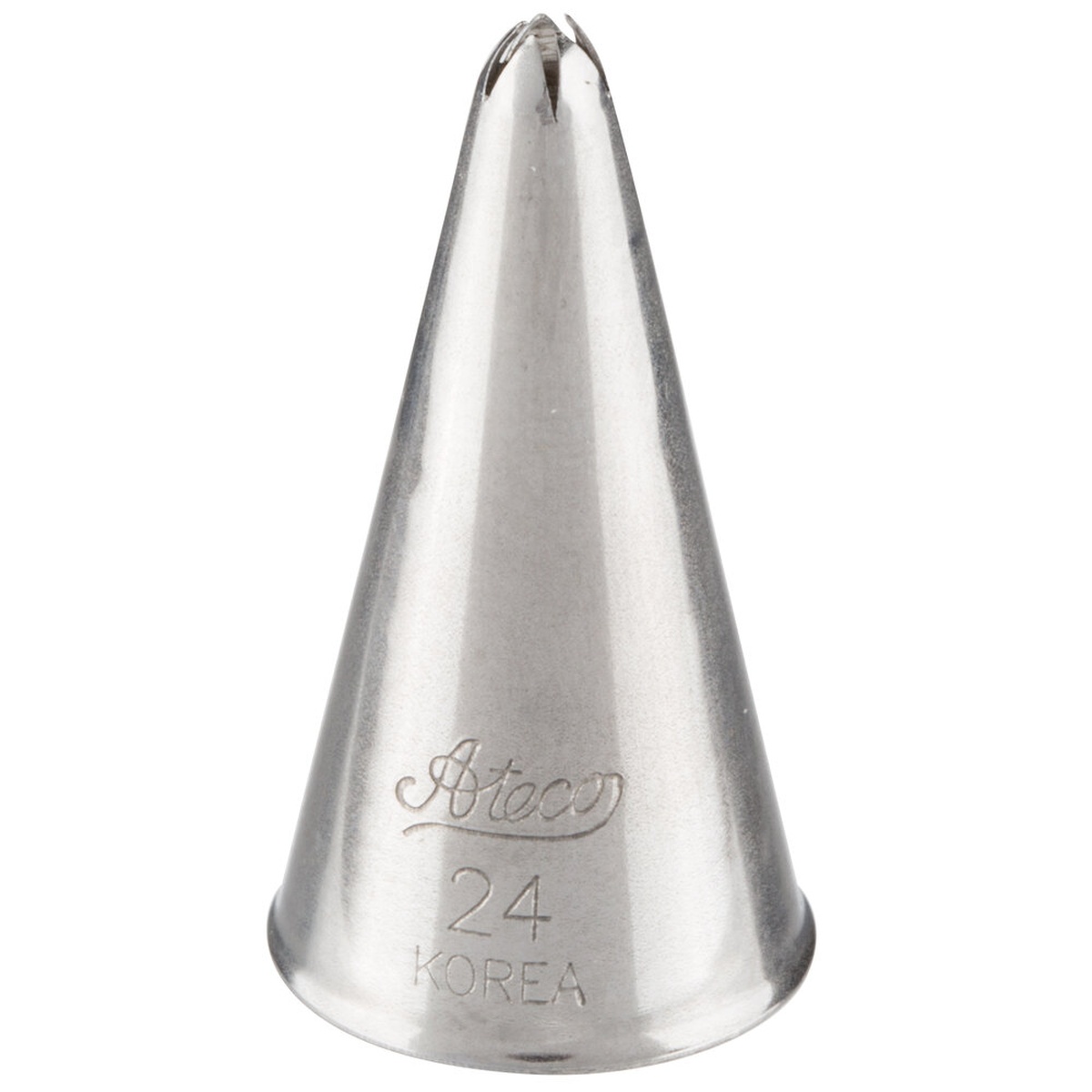 Ateco 24 closed star stainless steel piping tip showing embossed brand name and number