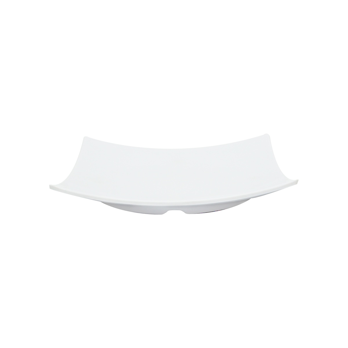 Thunder Group 24006WT white square flare melamine plate side angle view showing curved flared edges and depth