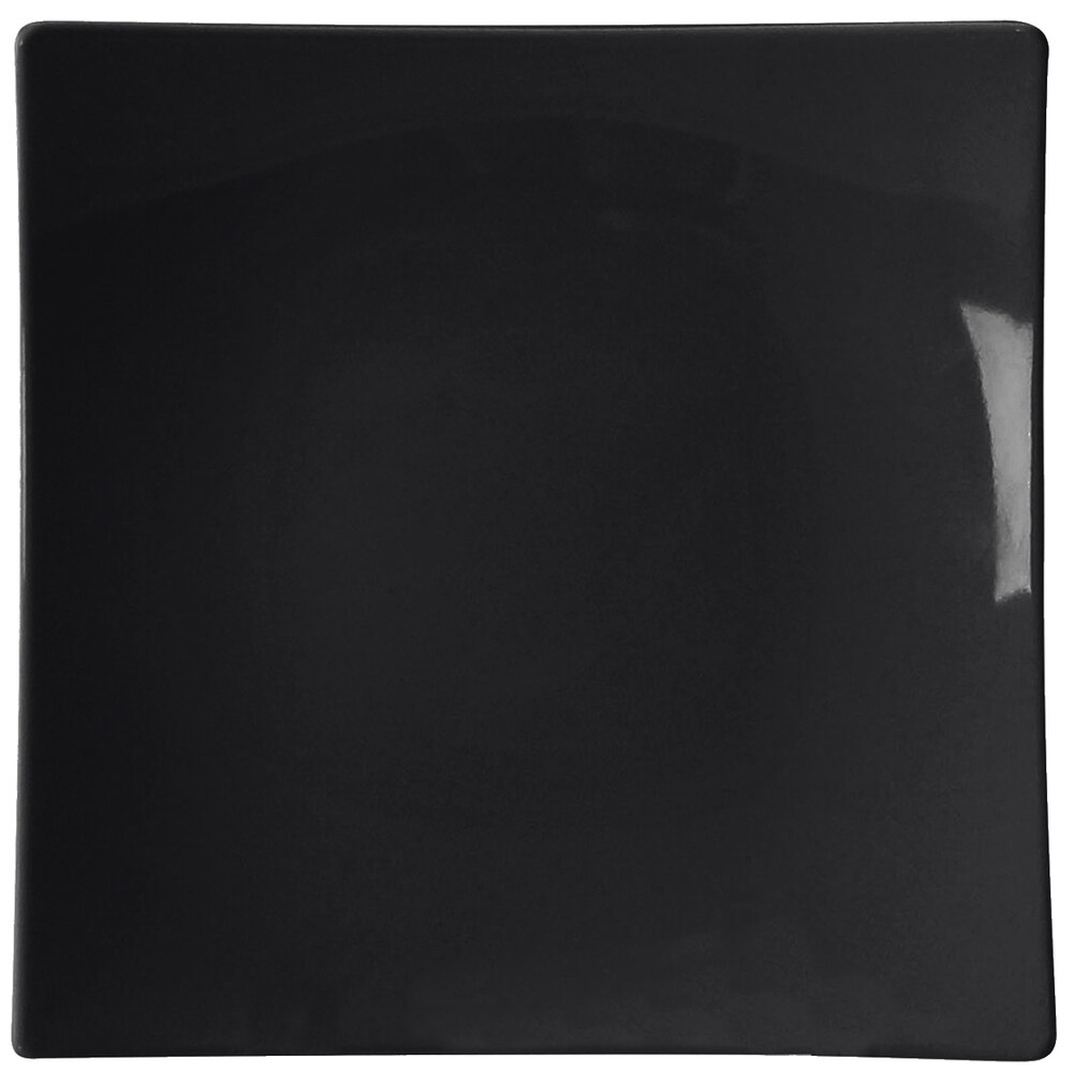 Thunder Group 24007BK black square flare melamine plate, top-down view on white background