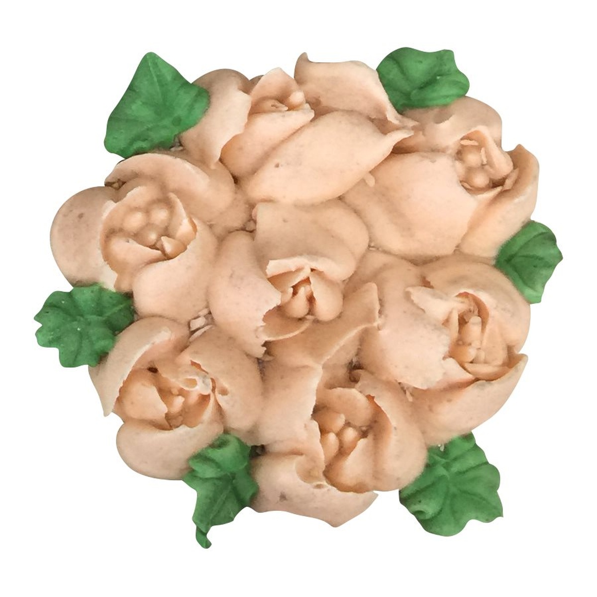 Ateco 241 Russian tip piped tulip rose frosting decoration cluster with green leaf accents