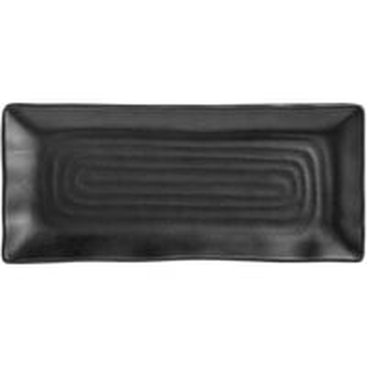 Thunder Group 24110BK black rectangular melamine plate showing wave edge detail and contoured interior