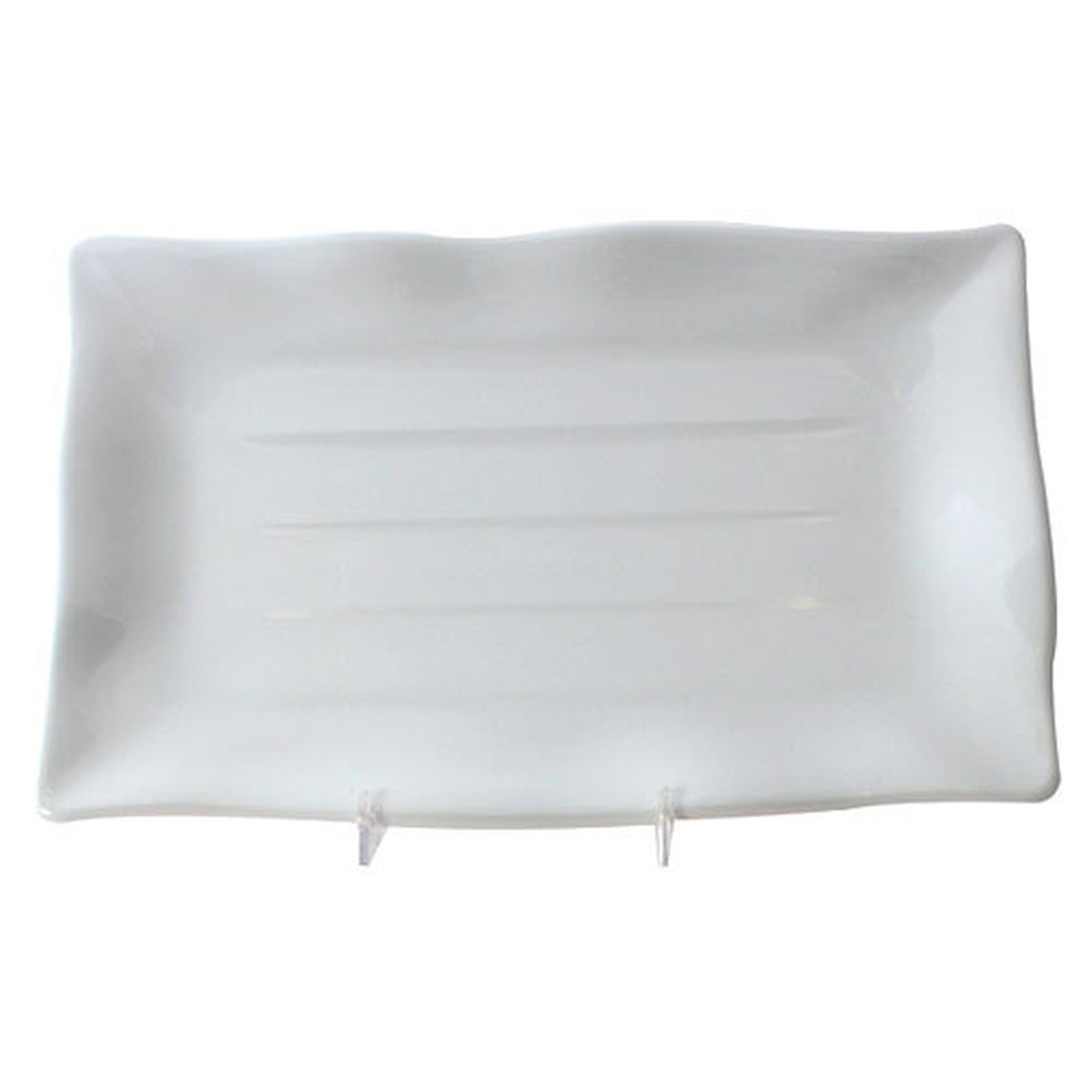 Thunder Group 24120WT white rectangular melamine wave plate with ribbed surface and wave-edge detail