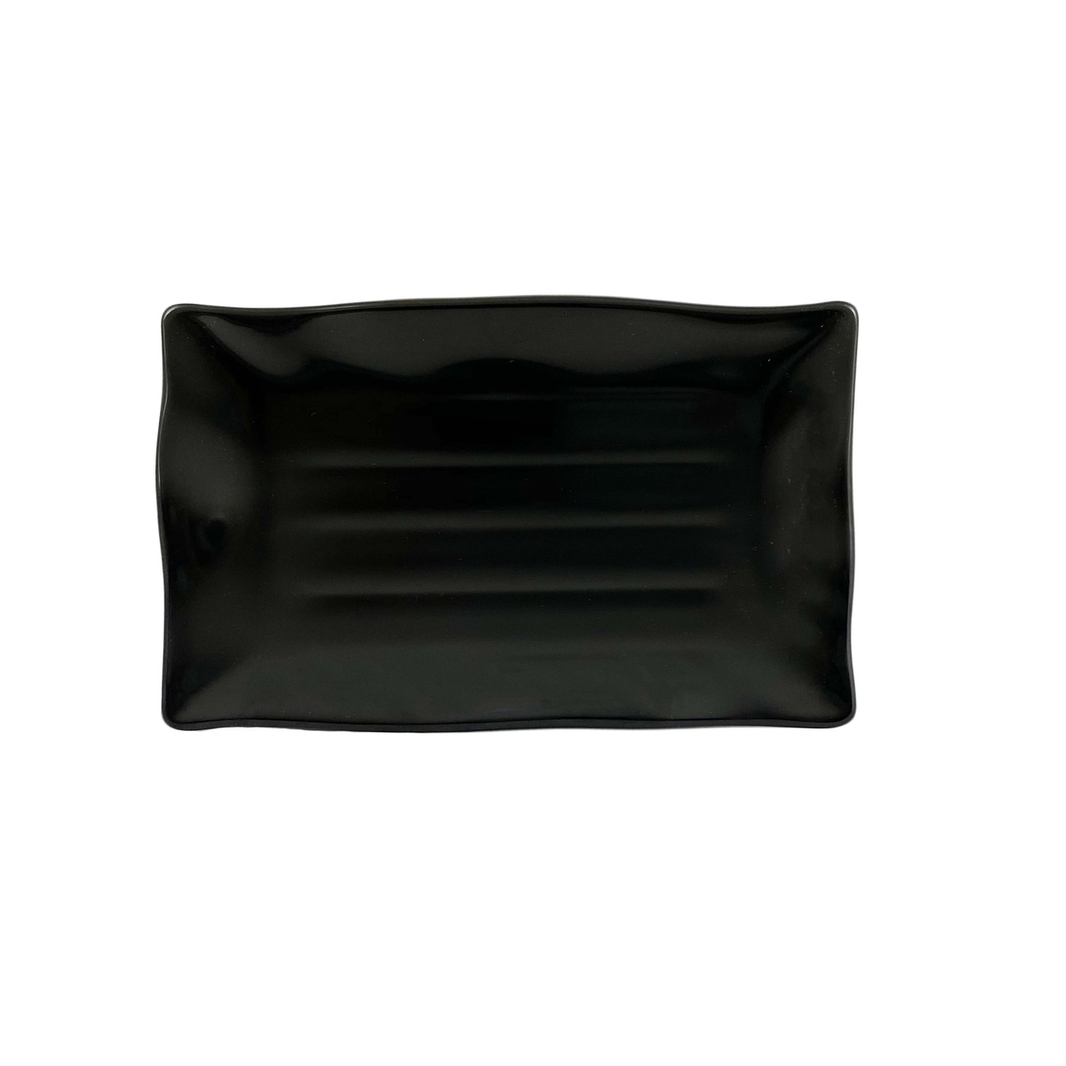 Thunder Group 24140BK black rectangular melamine plate with wavy edge, top-down matte view