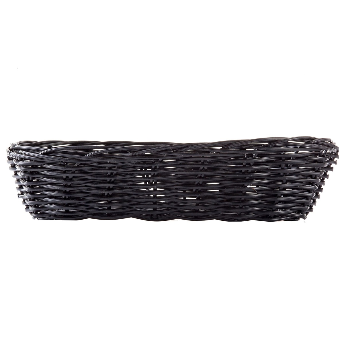 TableCraft 2417 black woven basket, side profile view showing height and woven sidewall detail