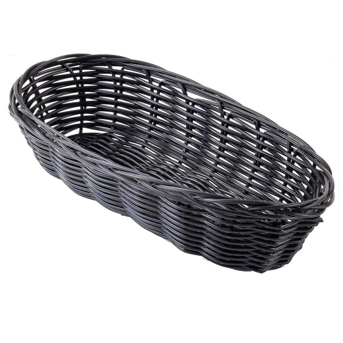 TableCraft 2417 black woven basket, three-quarter angle view showing interior depth