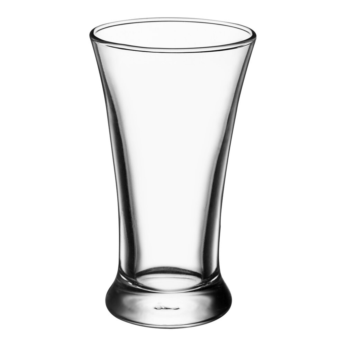 Libbey 243 2.5 oz clear flare pilsner shooter glass on white background