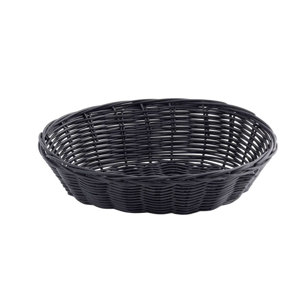 TableCraft 2474 black oval woven basket viewed from slightly above