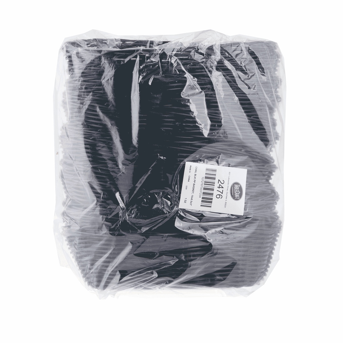 TableCraft 2476 black oval baskets bundled together in clear poly packaging, showing bulk pack