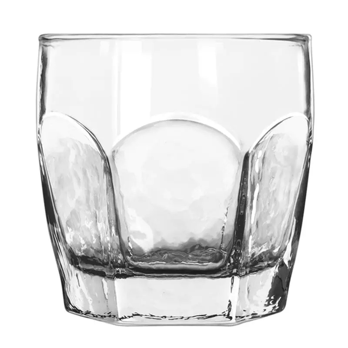 Libbey 2485 Chivalry 10 oz rocks glass showing textured paneled exterior on white background