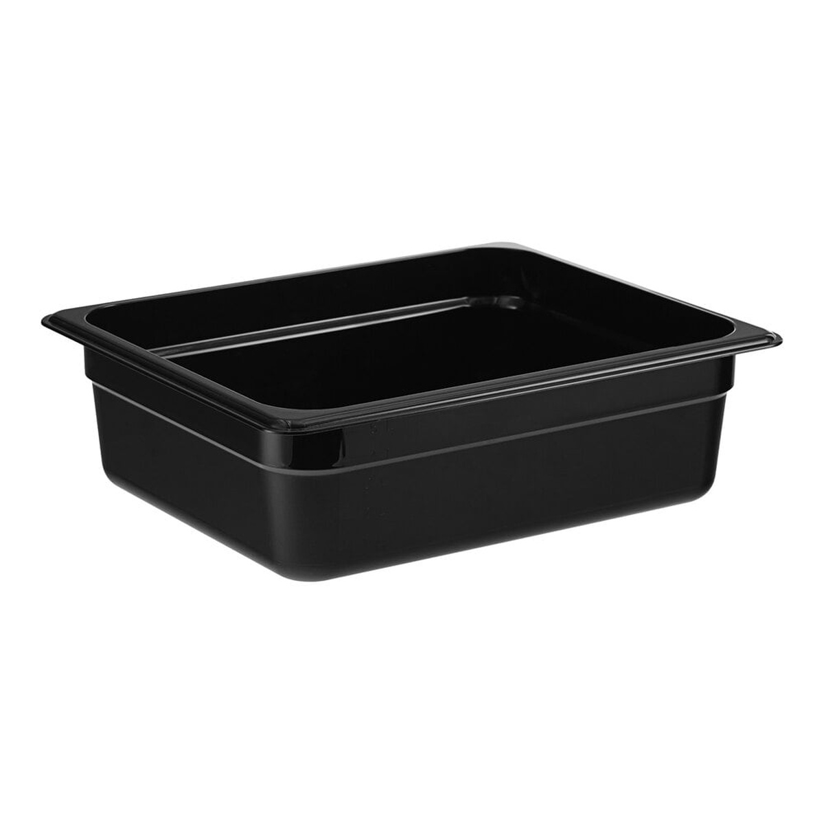 Cambro 24CW110 black polycarbonate half-size food pan, 4 inches deep, shown on white background