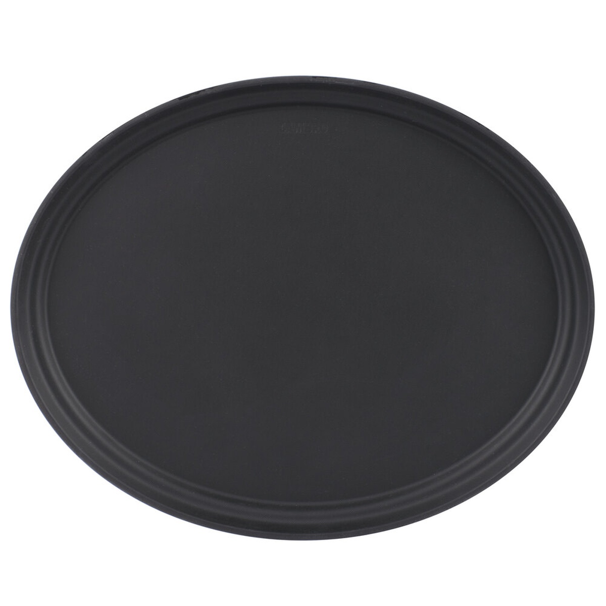 Cambro 2500CT110 black oval Camtread non-skid serving tray, top-down view on white background