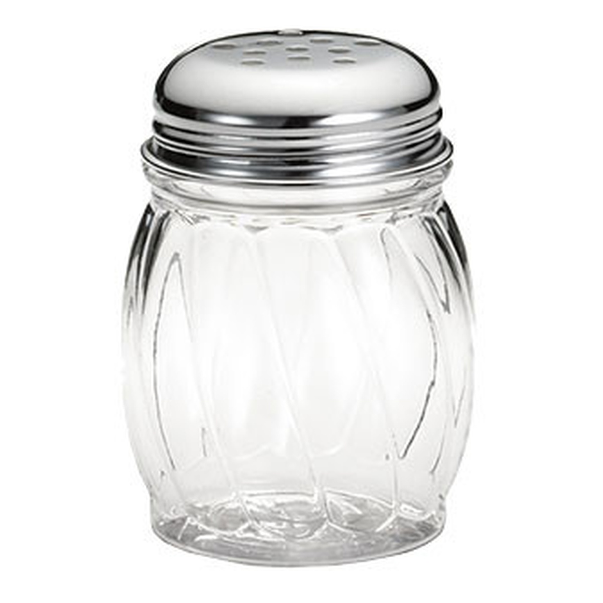 Tablecraft 260 swirl glass cheese shaker with chrome perforated top