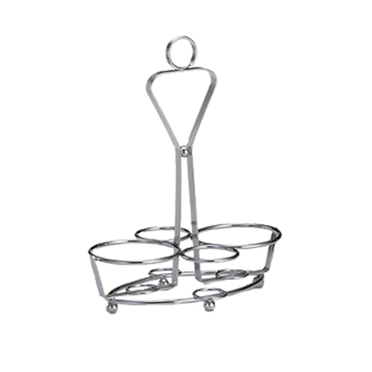 Tablecraft 260R chrome plated round condiment combo rack with four bottle rings and built-in merchandising ring handle