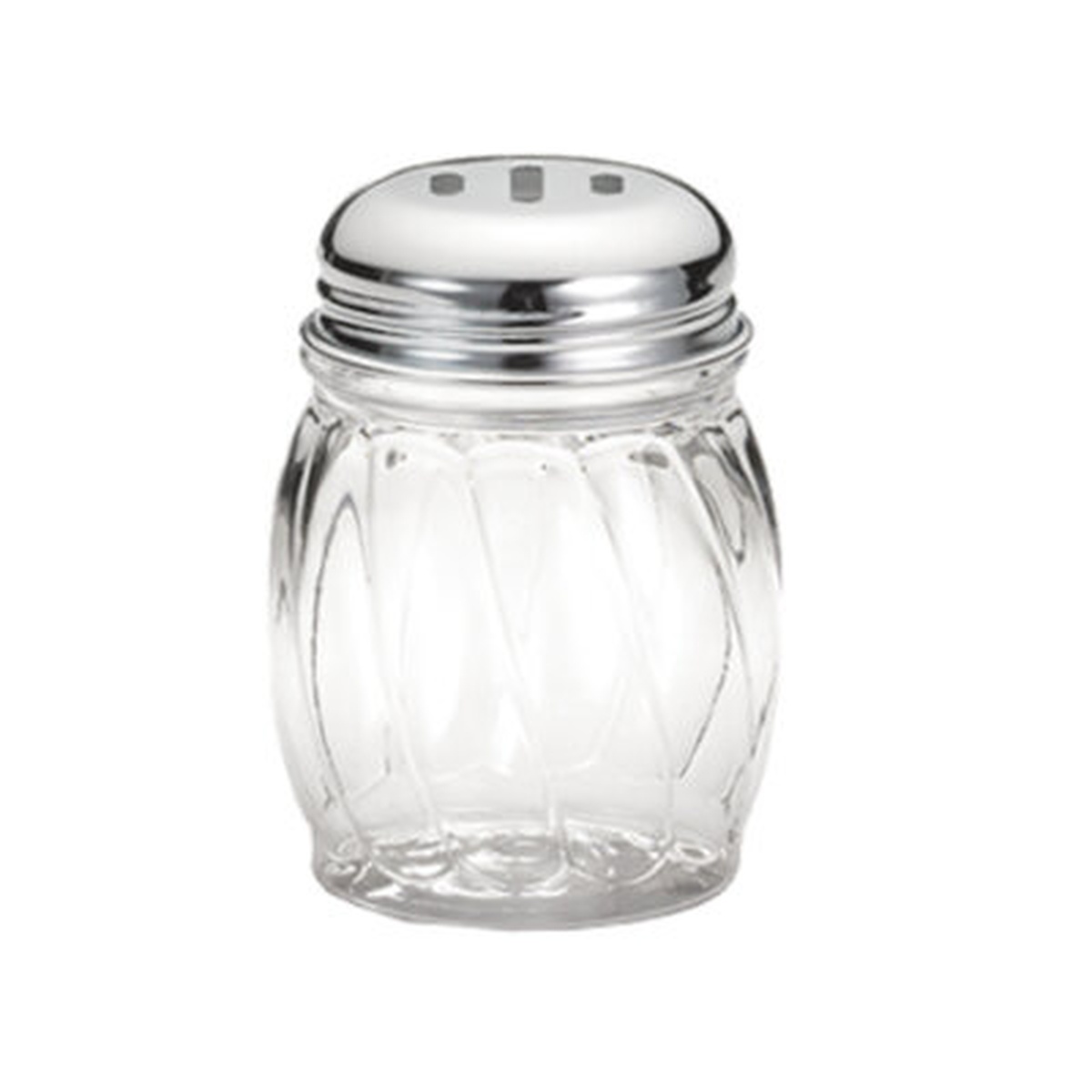 Tablecraft 260SL 6 oz swirled glass cheese shaker with chrome slotted lid
