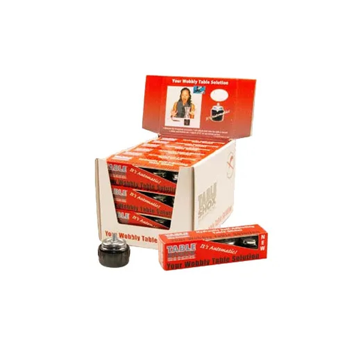 AllPoints 263816 Table Shox POP display box with individual 4-pack glide units in front