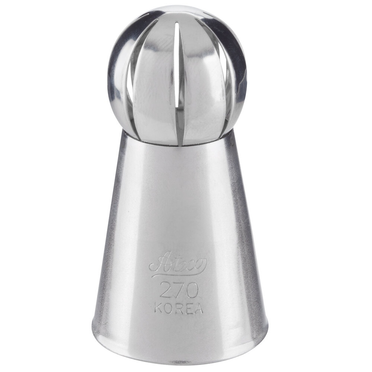 Ateco 270 Russian Ball Tip stainless steel piping tip with ball-shaped top and slotted openings