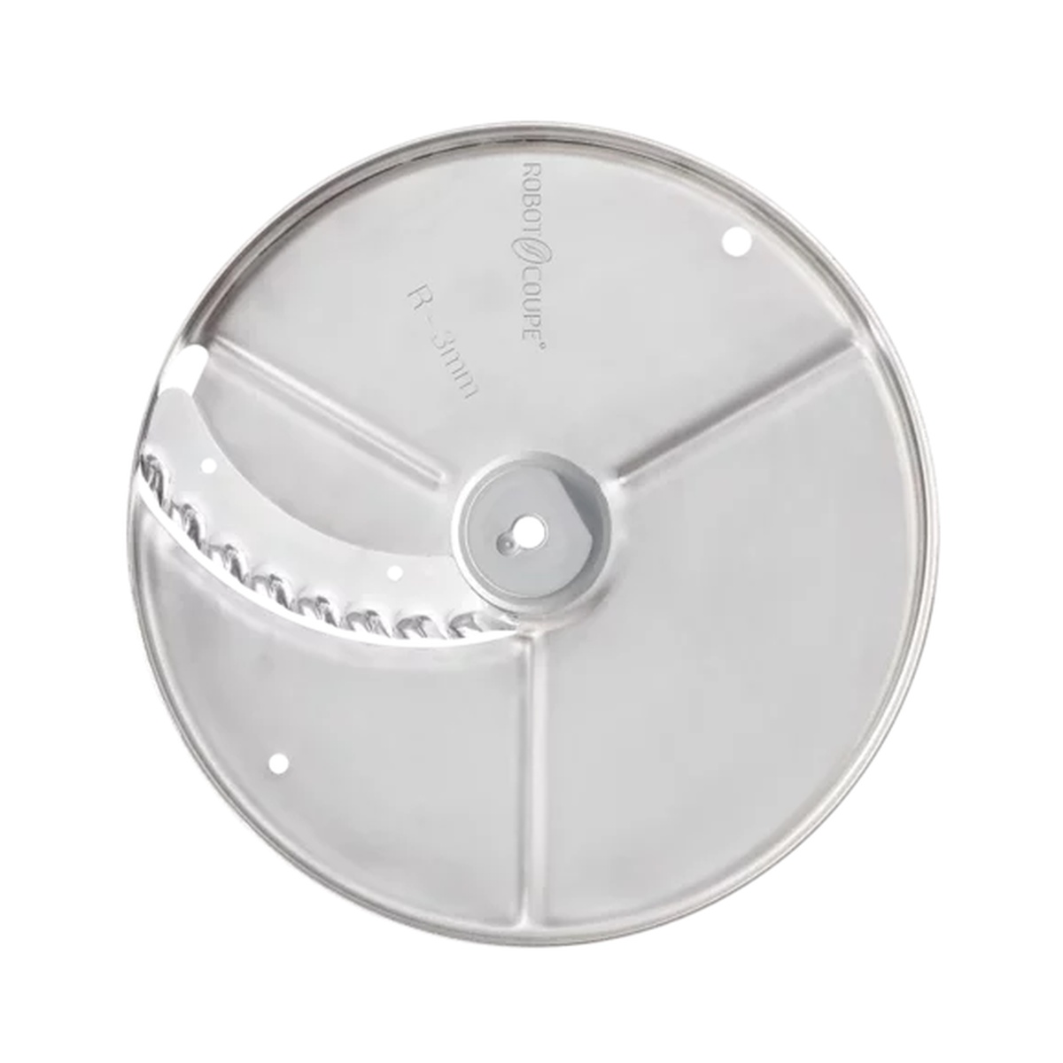 Top view of Robot Coupe 27069 ripple cut slicing disc showing serrated blade design and center mounting hub