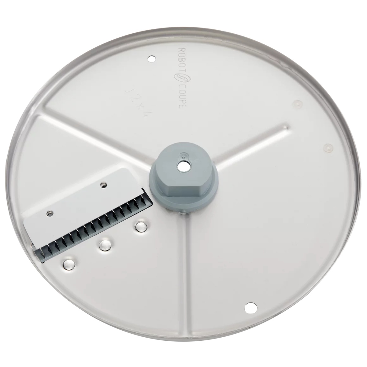 Close-up view of Robot Coupe julienne disc showing cutting mechanism and center hub