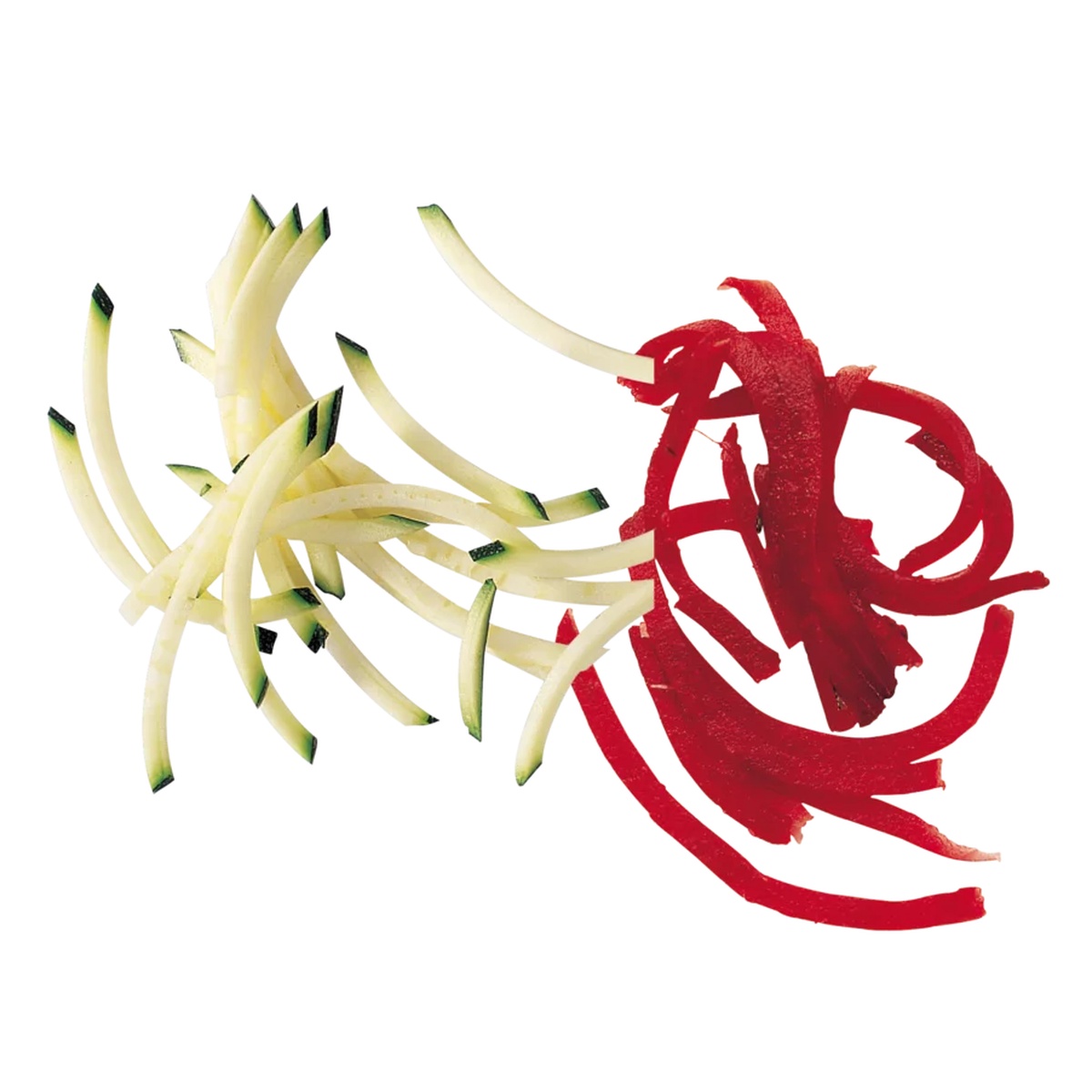 Close-up of julienne vegetable strips showing uniform cut consistency