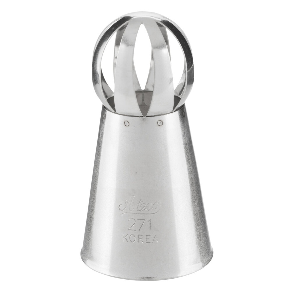 Ateco 271 Russian Ball Tip piping tip in stainless steel showing the ball-shaped tip opening and engraved model number