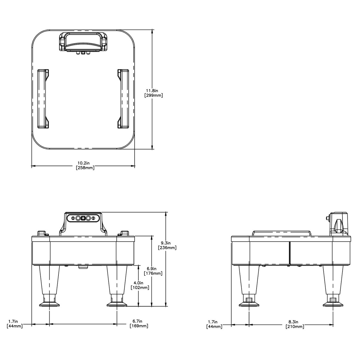 Technical dimensional diagram of the BUNN 27825.0200 1SH Infusion Series stand showing top view and front and side elevation measurements