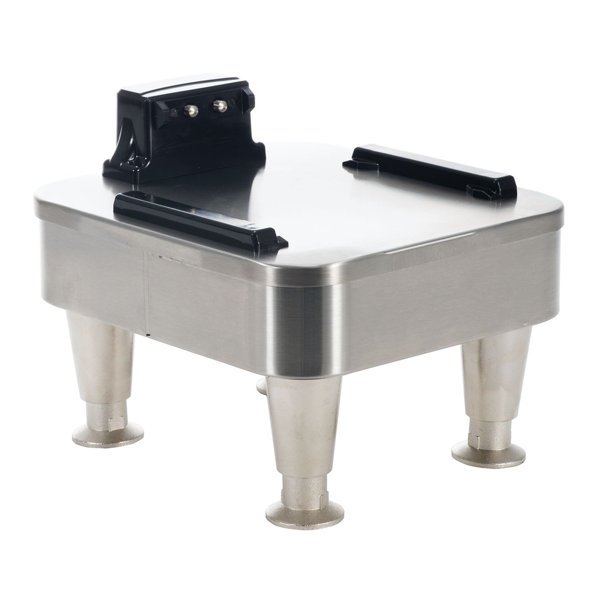 BUNN 27825.0200 Infusion Series 1SH Soft Heat single server docking stand in stainless steel with black docking cradle and four tapered legs