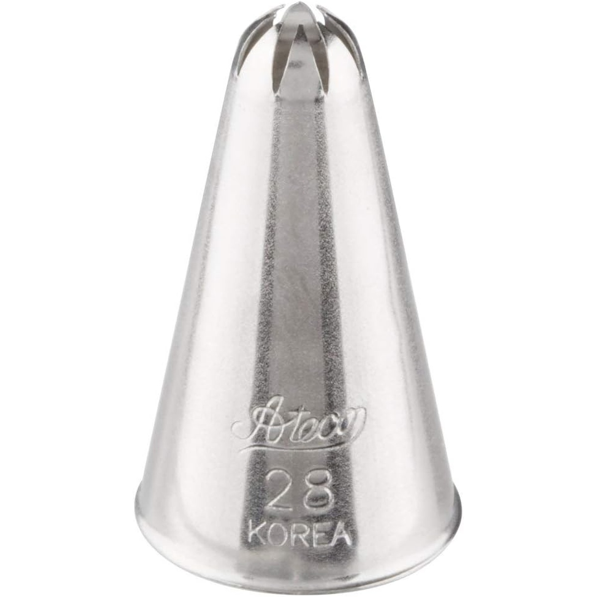 Ateco 28 closed star stainless steel piping tip with embossed Ateco logo and number 28
