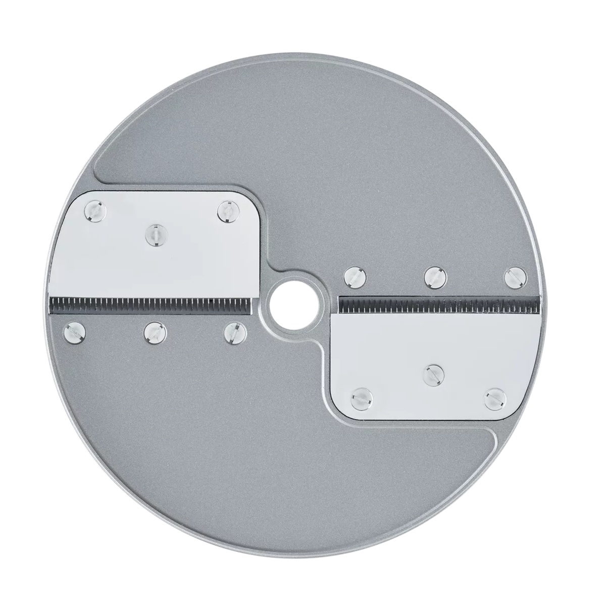 Underside view of Robot Coupe julienne disc showing dual blade configuration