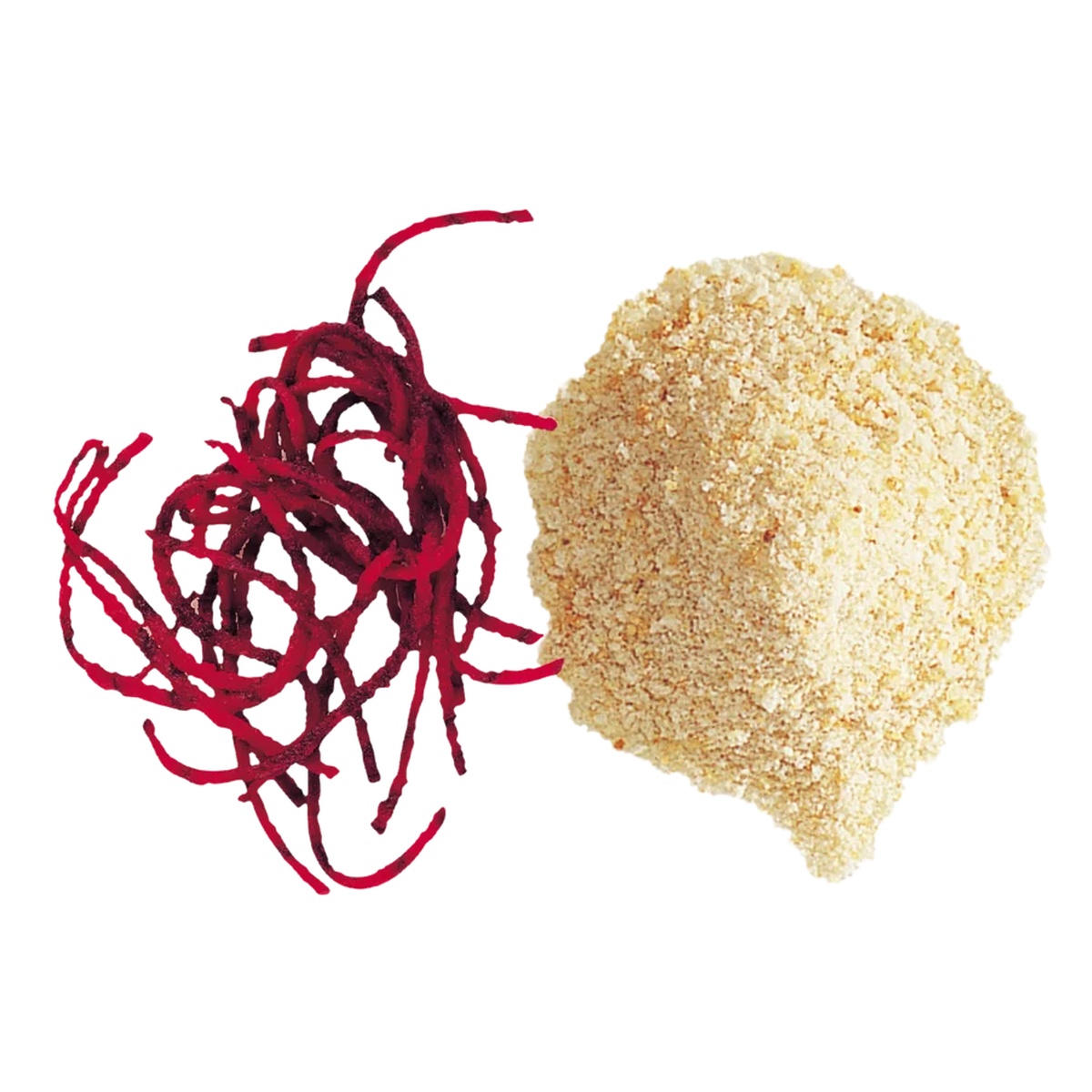 Examples of fine grated output including shredded vegetables and breadcrumbs
