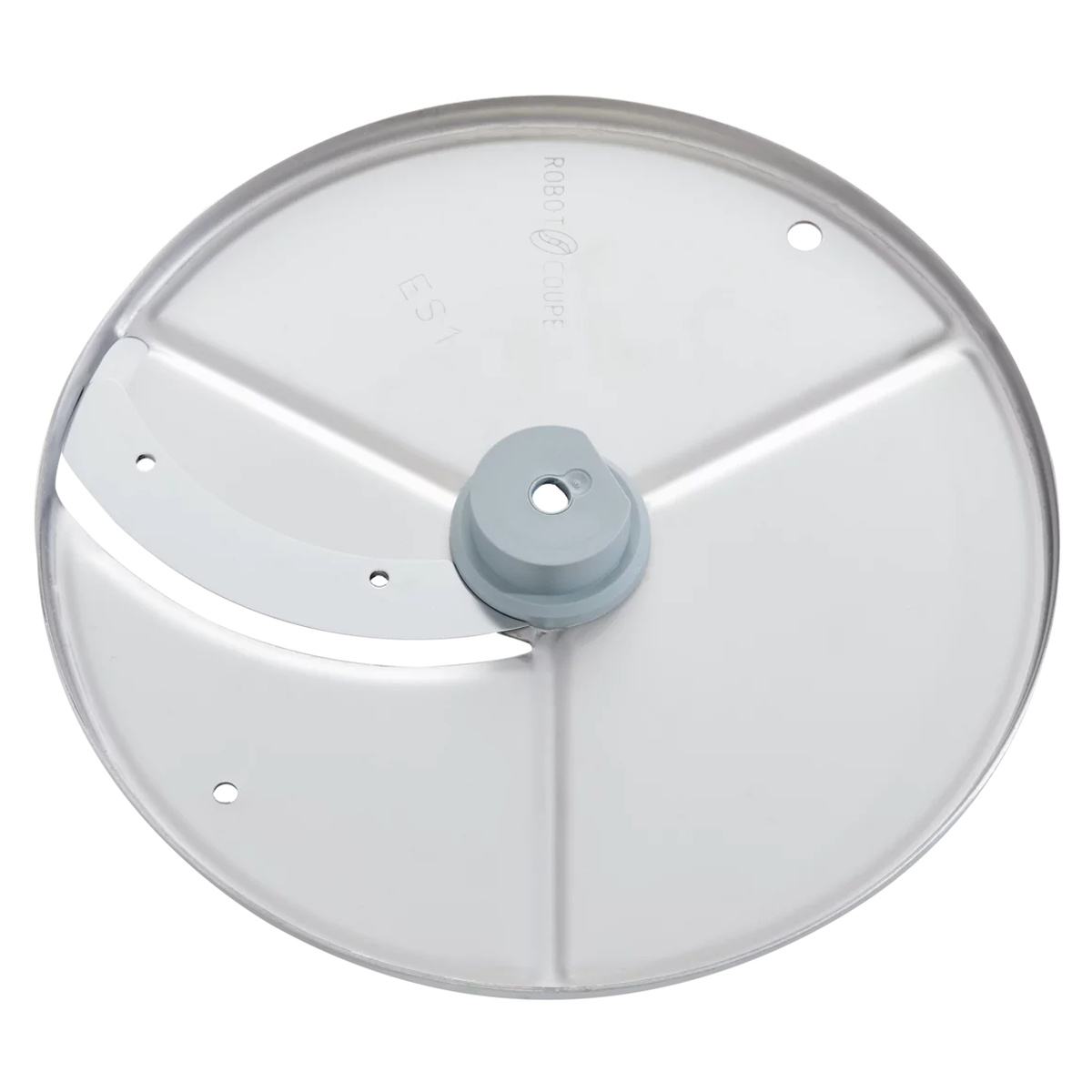 Underside view of Robot Coupe slicing disc showing center mounting hub