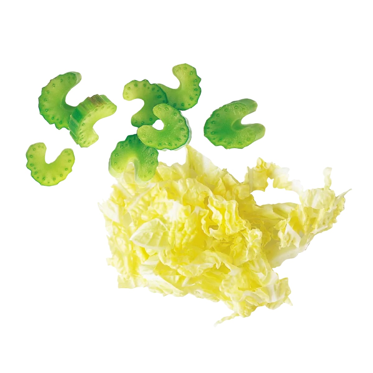 Decorative cucumber slices and shredded cabbage