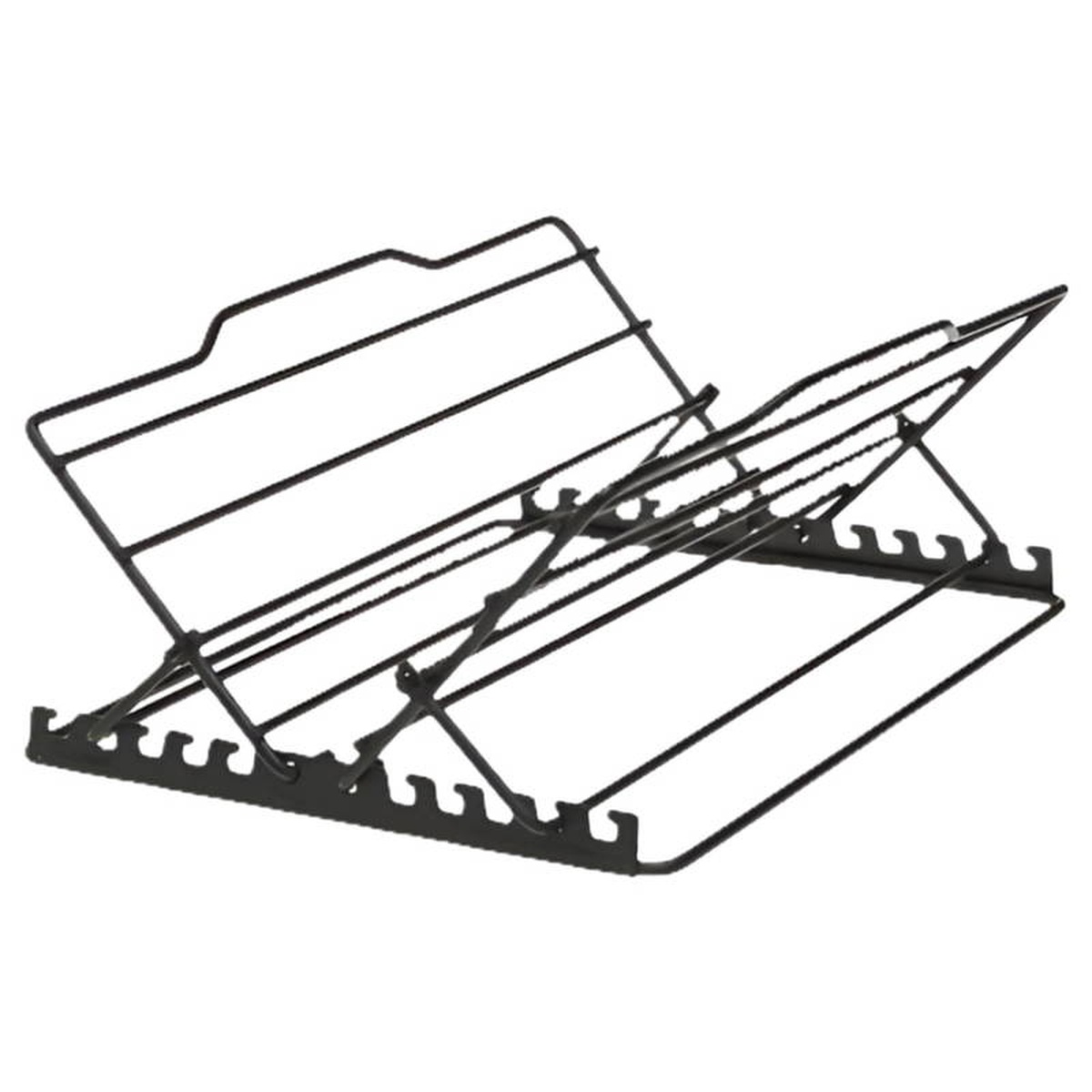 Norpro roasting rack displayed at an angle showing adjustable frame and notched side rails