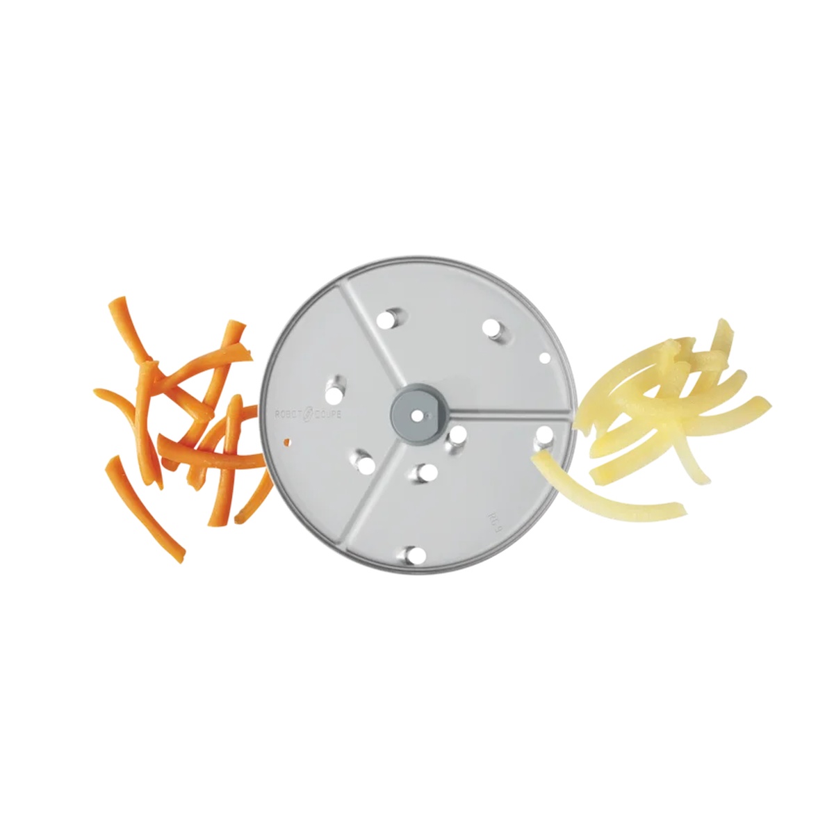 Robot Coupe grating disc with extra coarse vegetable shreds demonstrating output quality
