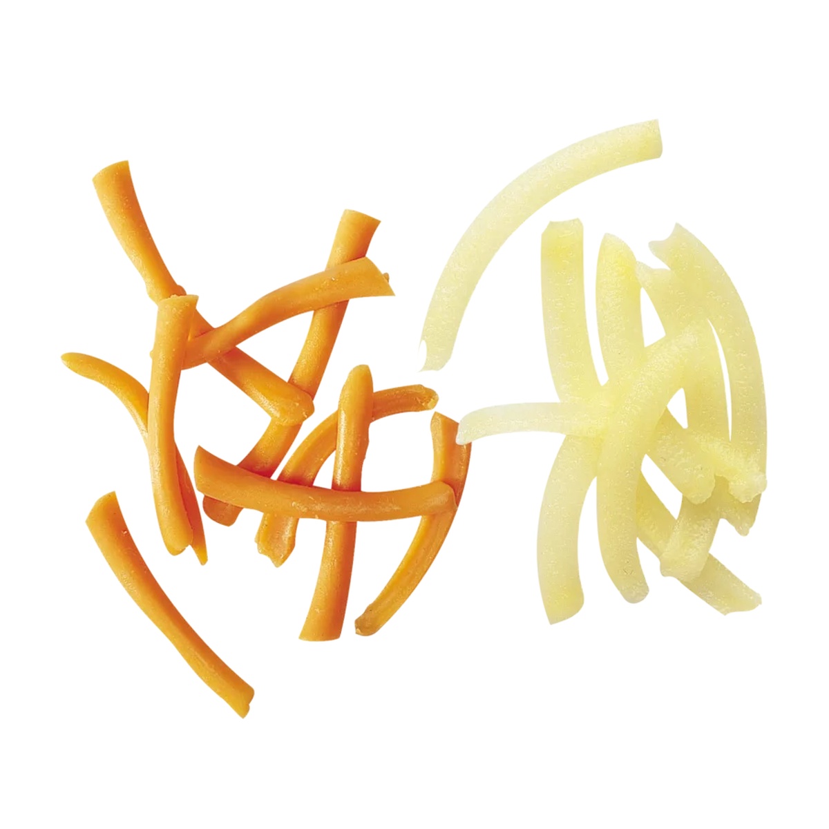 Extra coarse shredded vegetables showing 9mm grate output