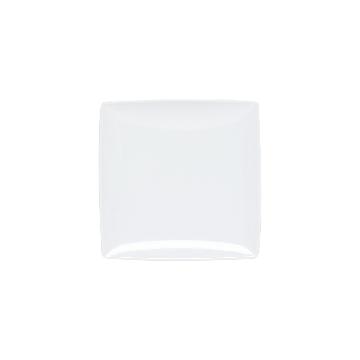 Thunder Group 29006WT 6-inch white square melamine plate, top-down view showing flared edges and shallow depth