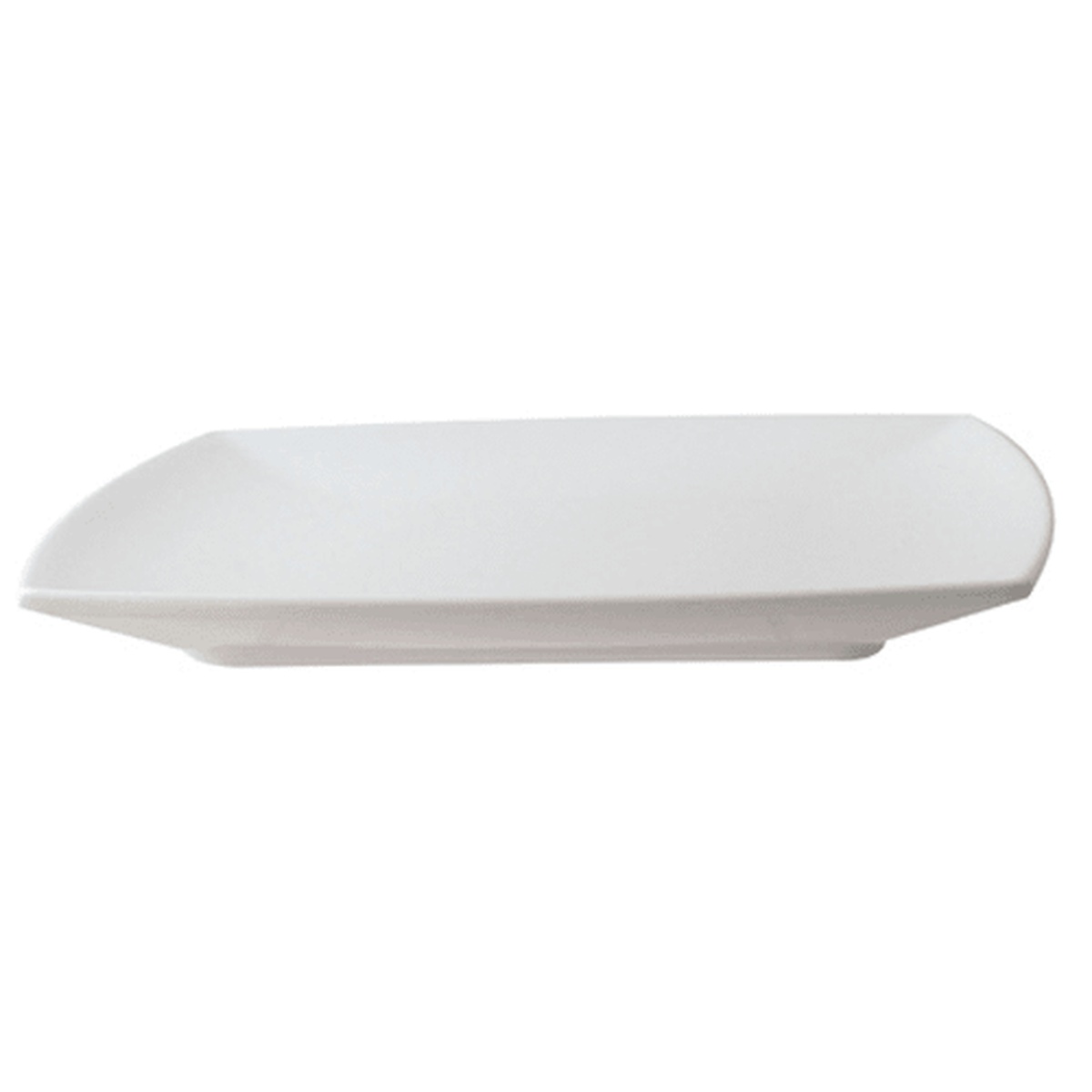 Thunder Group 29007WT Classic White square melamine plate, side profile showing 1/2-inch depth and thick rolled edge