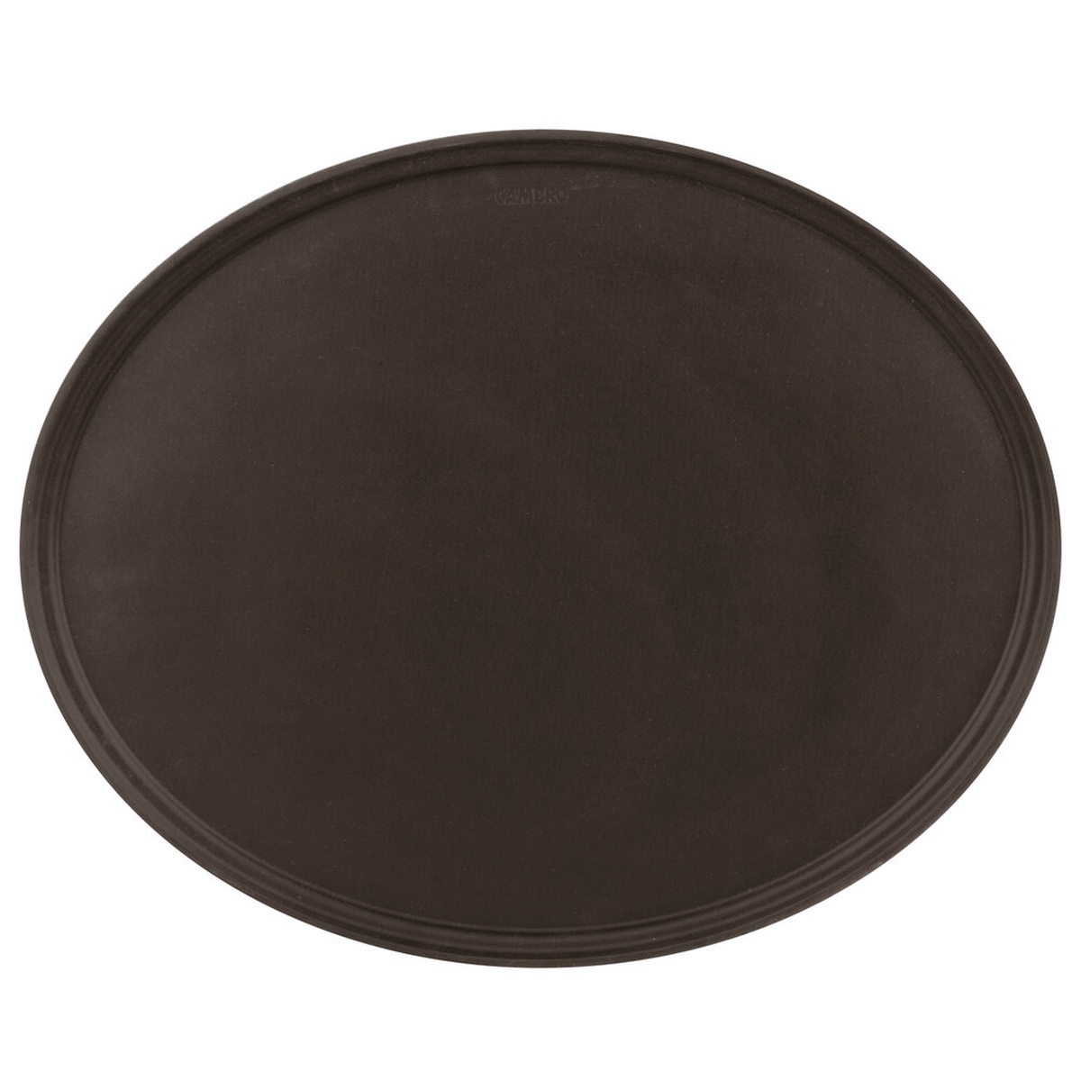 Cambro 2900CT138 Camtread oval serving tray in tavern tan with non-skid surface, top-down view on white background