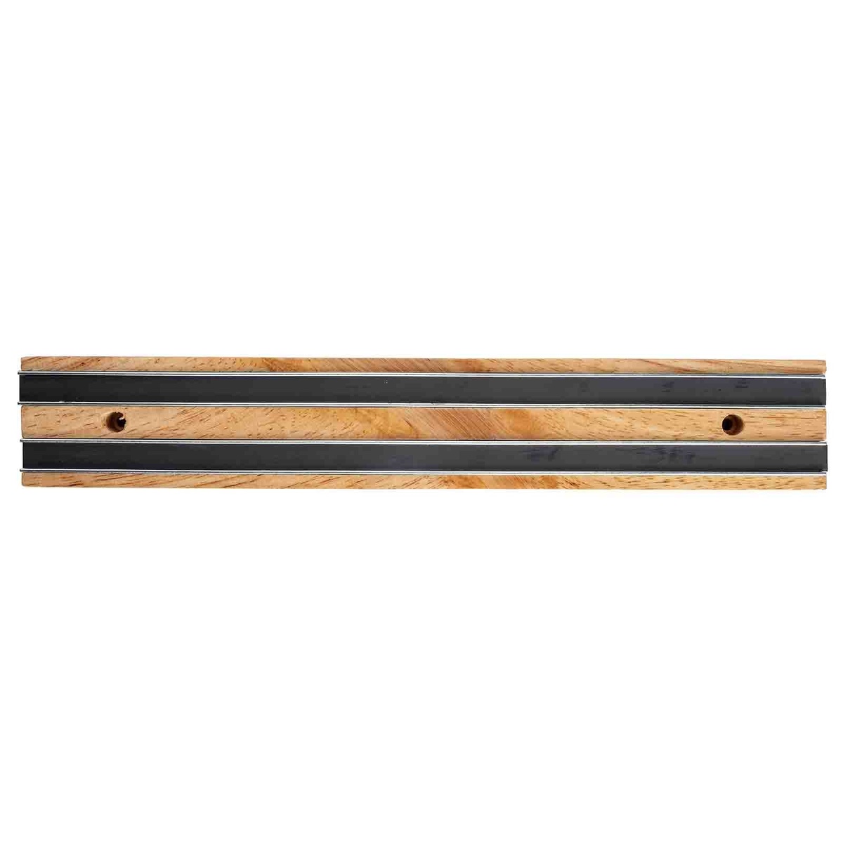 Frontal view of the 12 inch wood magnetic knife holder showing the mounting holes