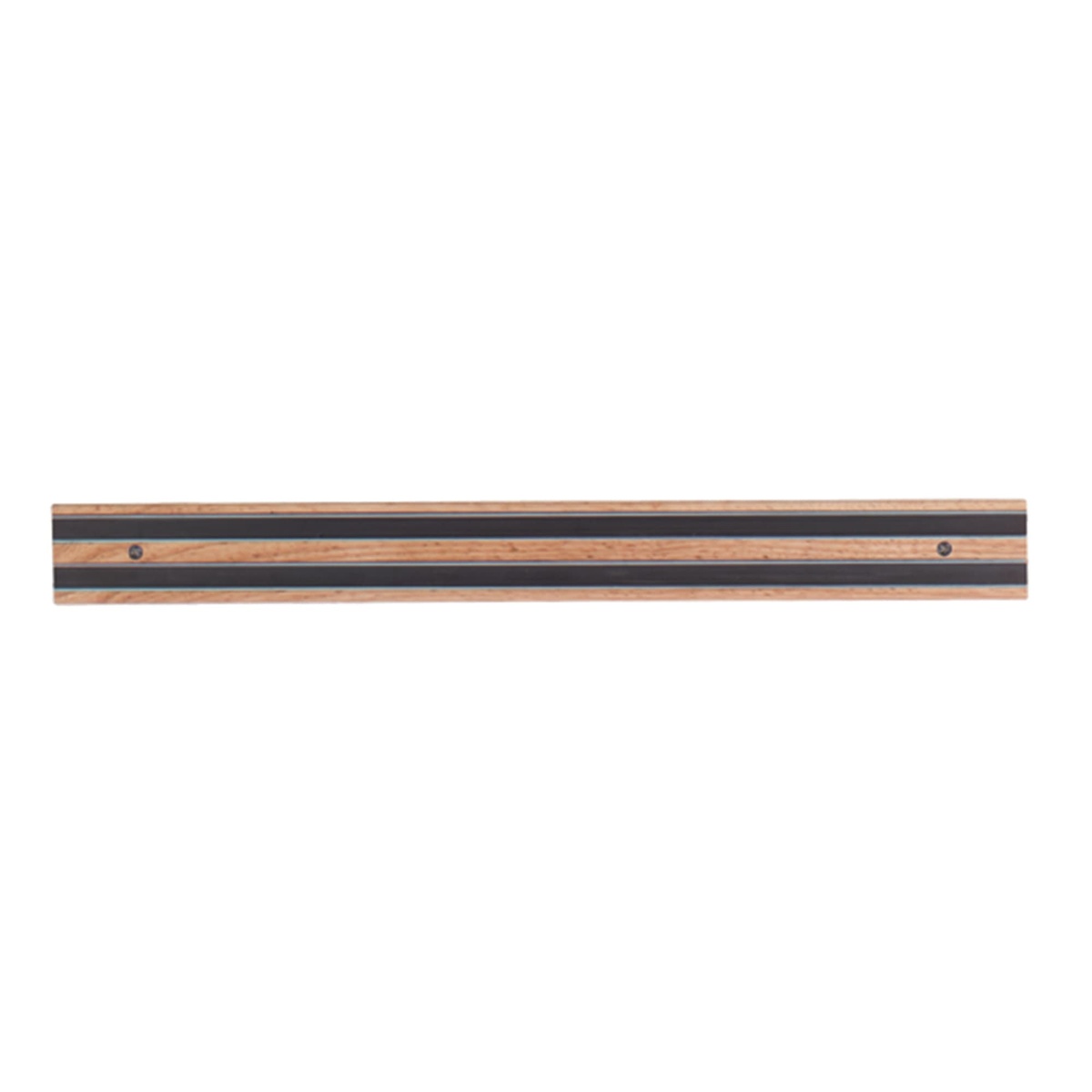 Tablecraft 2918W 18-inch wooden magnetic knife holder with dual embedded black magnetic strips on a white background
