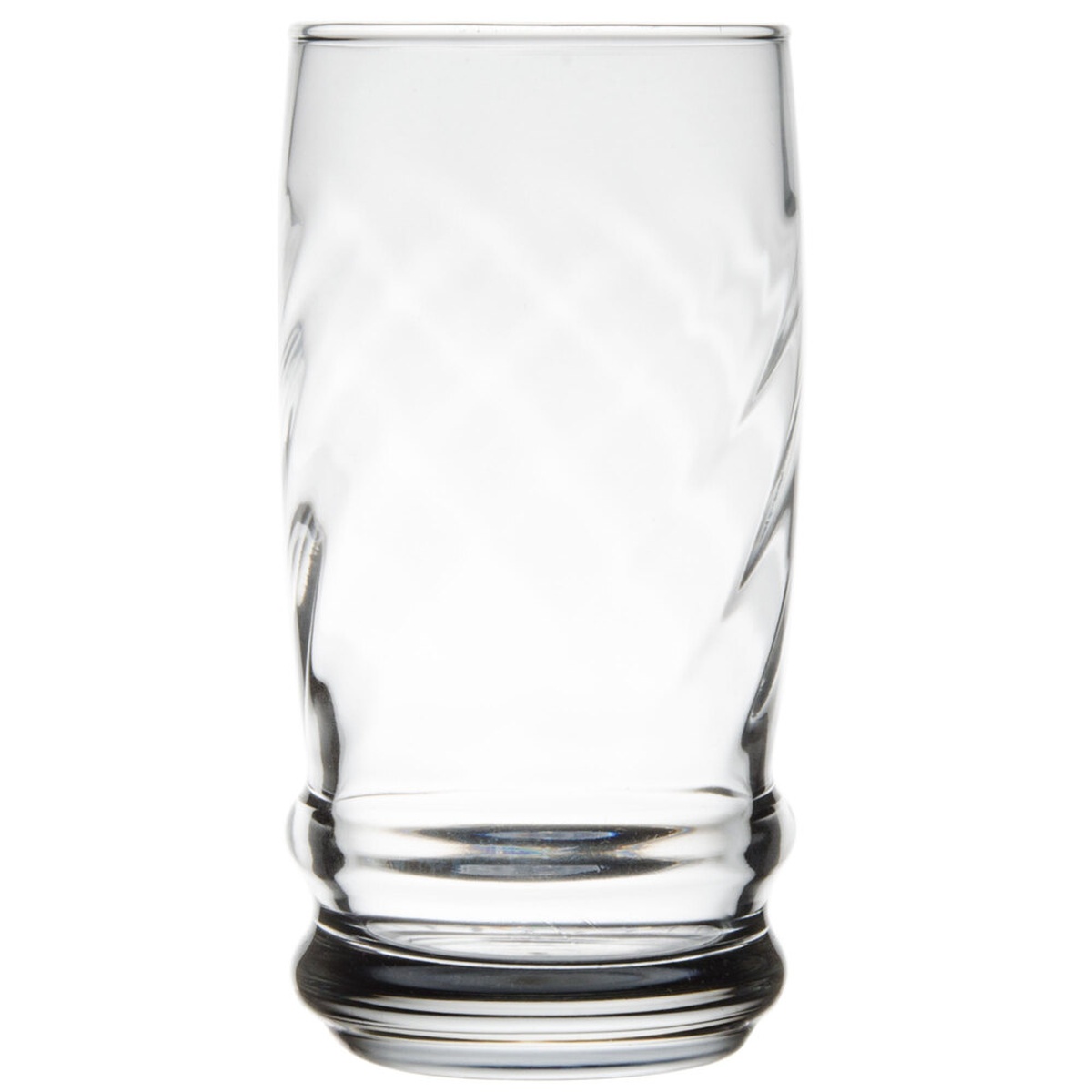 Libbey 29411HT Cascade 12 oz. clear beverage glass with swirled diagonal pattern and double ring base