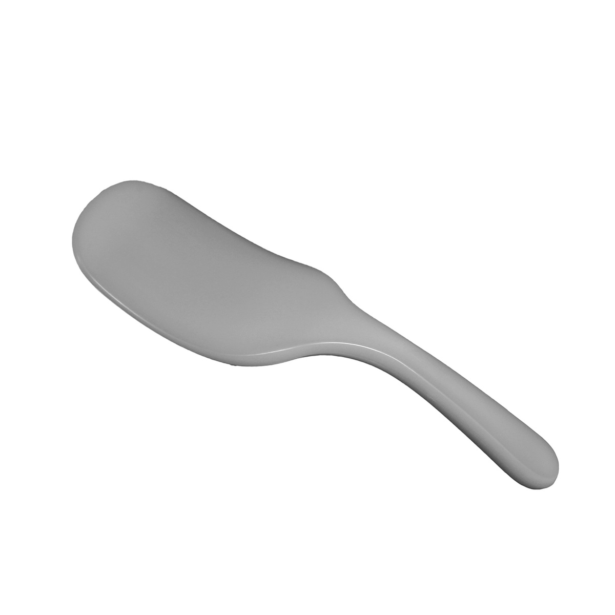 White polyethylene ground meat paddle with curved handle