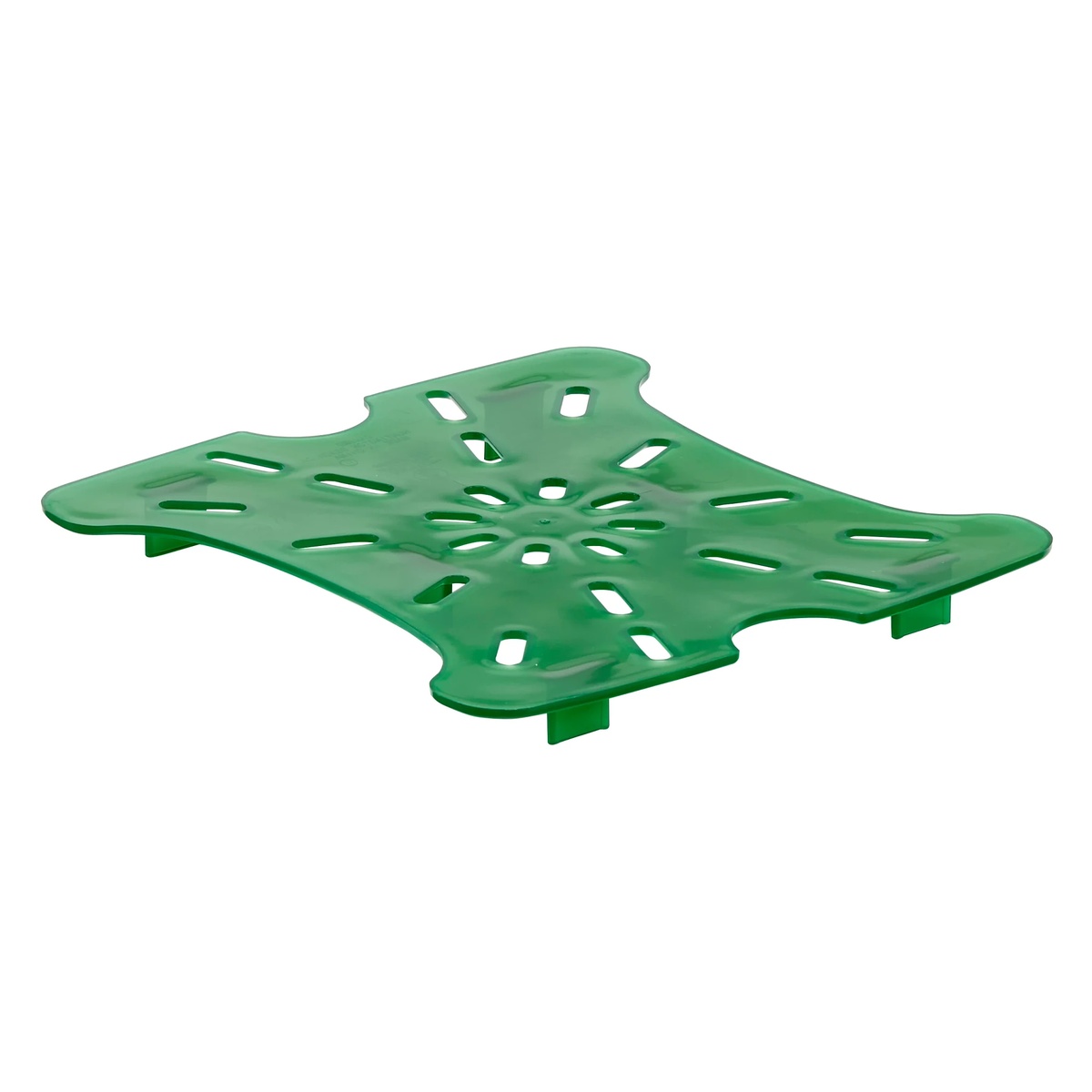 Translucent green square drain shelf with large drainage slots
